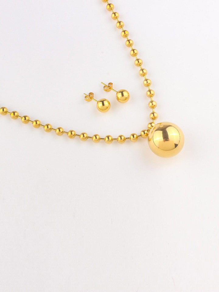 WOMEN'S STAINLESS STEAL BALL EARRINGS & NECKLACE SET