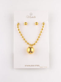 WOMEN'S STAINLESS STEAL BALL EARRINGS & NECKLACE SET