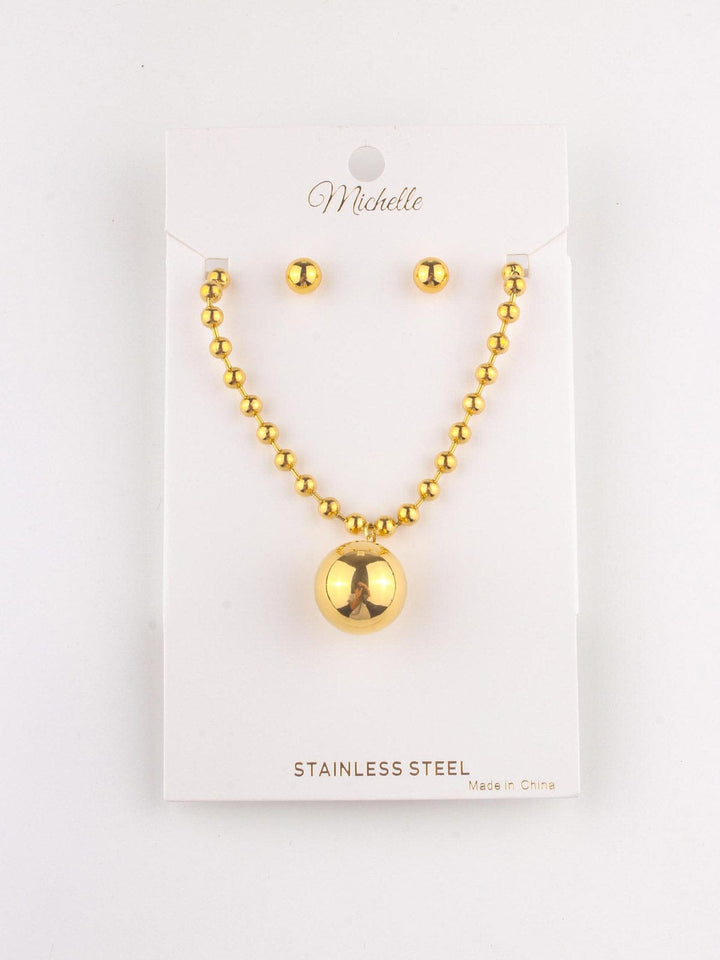 WOMEN'S STAINLESS STEAL BALL EARRINGS & NECKLACE SET
