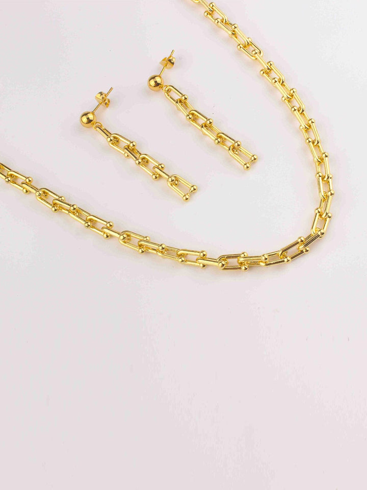 WOMEN'S GOLD STAINLESS STEEL EARRINGS & NECKLACE SET