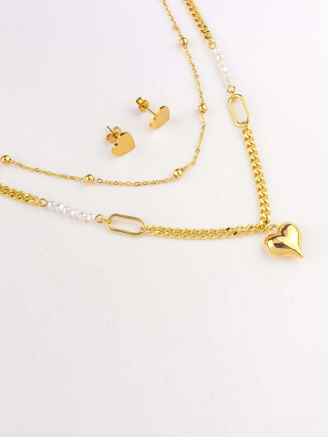 WOMEN'S STAINLESS STEAL HEART EARRINGS & NECKLACE SET