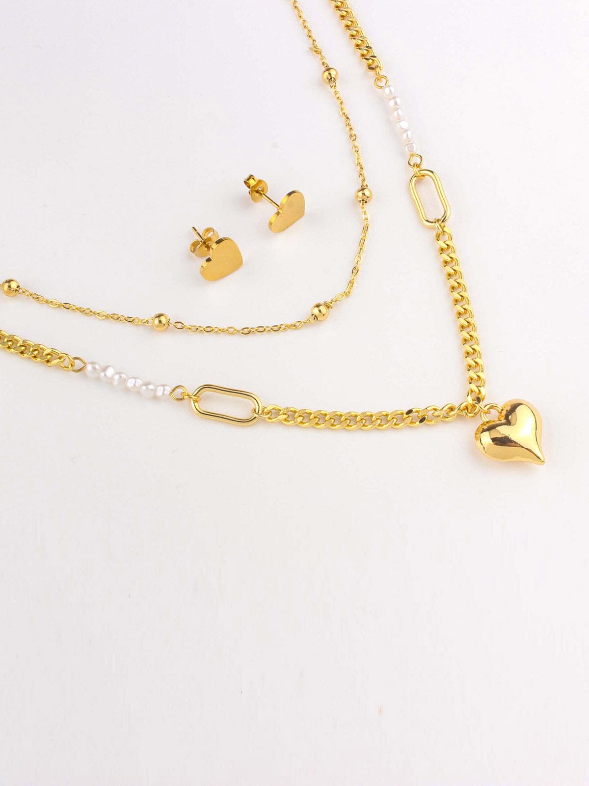 WOMEN'S STAINLESS STEAL HEART EARRINGS & NECKLACE SET