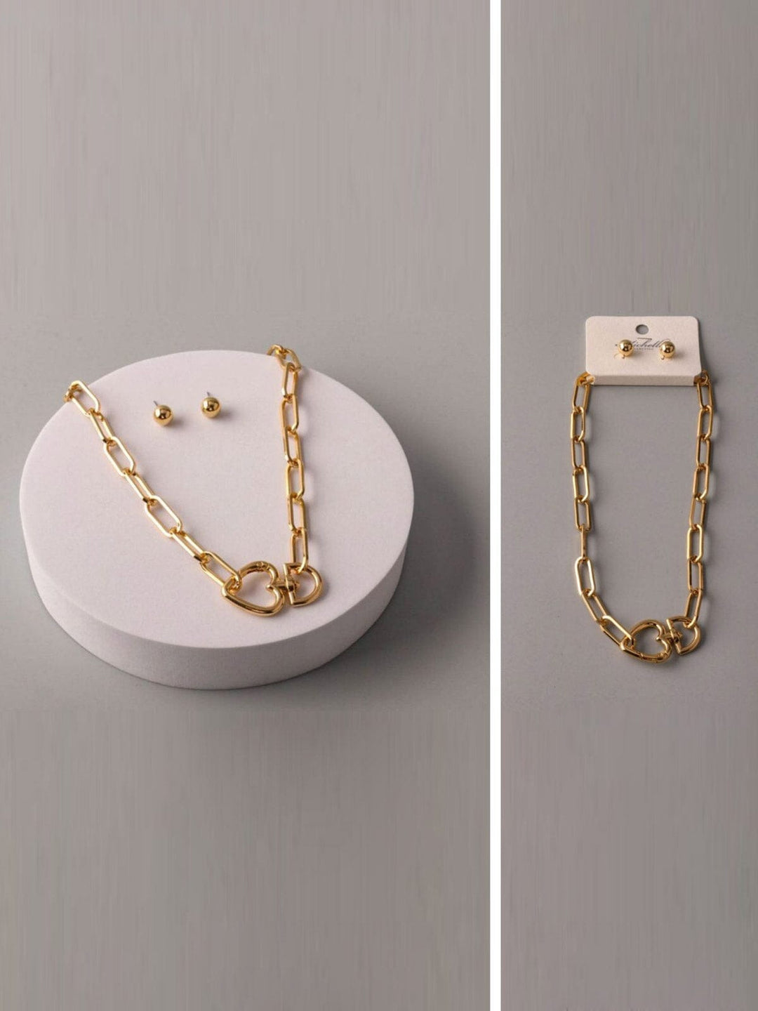 WOMEN'S PEARL EARRINGS & HEART NECKLACE SET