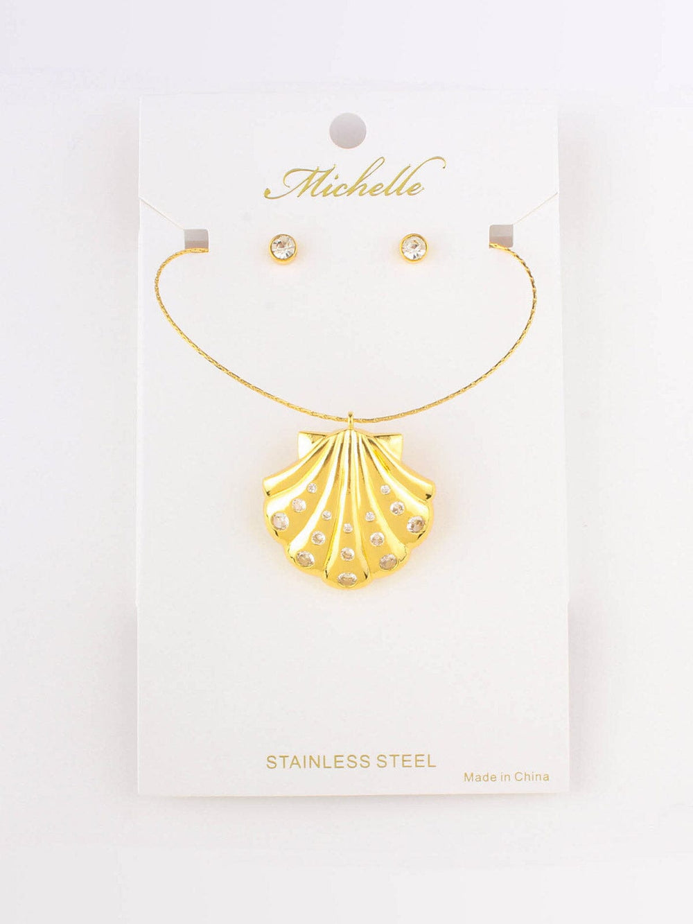 FASHION STUD EARRINGS & SEA SHELL NECKLACE SET