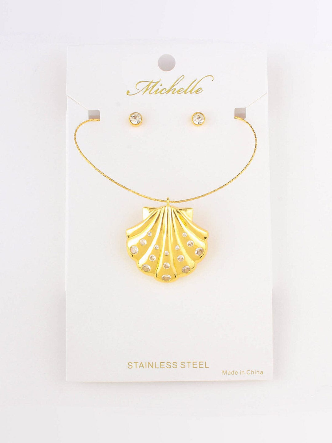 FASHION STUD EARRINGS & SEA SHELL NECKLACE SET