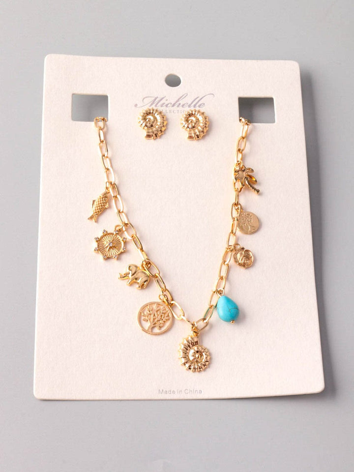 FASHION MULTI PENDANTS EARRINGS & NECKLACE SET