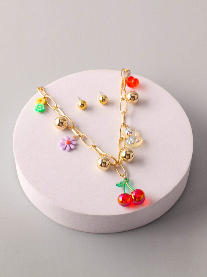 FASHION MULTI PENDANTS EARRINGS & NECKLACE SET