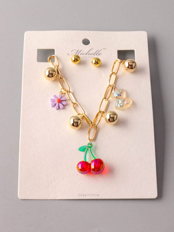 FASHION MULTI PENDANTS EARRINGS & NECKLACE SET