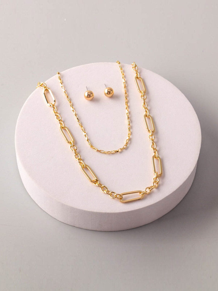 FASHION CHAIN EARRINGS & NECKLACE 3PCS SET