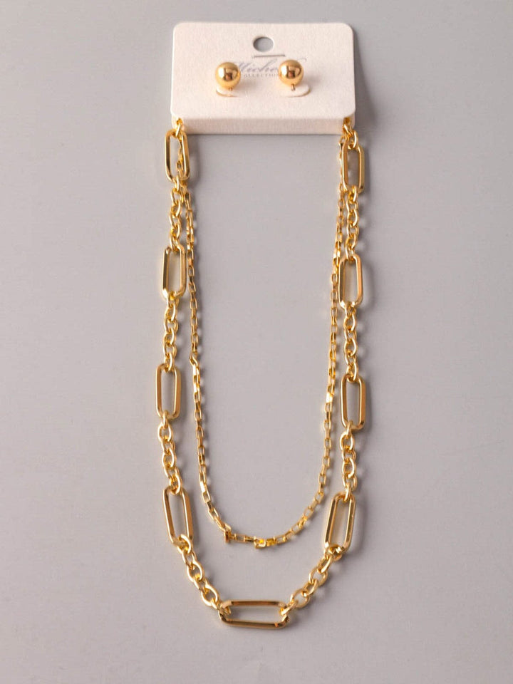 FASHION CHAIN EARRINGS & NECKLACE 3PCS SET