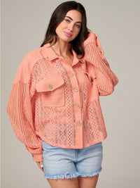 WOMEN'S LONG SLEEVE BUTTON UP FRONT POCKETS KNIT BLOUSE