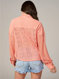 WOMEN'S LONG SLEEVE BUTTON UP FRONT POCKETS KNIT BLOUSE