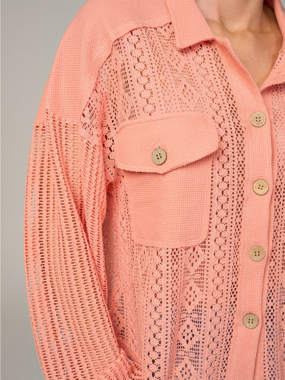 WOMEN'S LONG SLEEVE BUTTON UP FRONT POCKETS KNIT BLOUSE