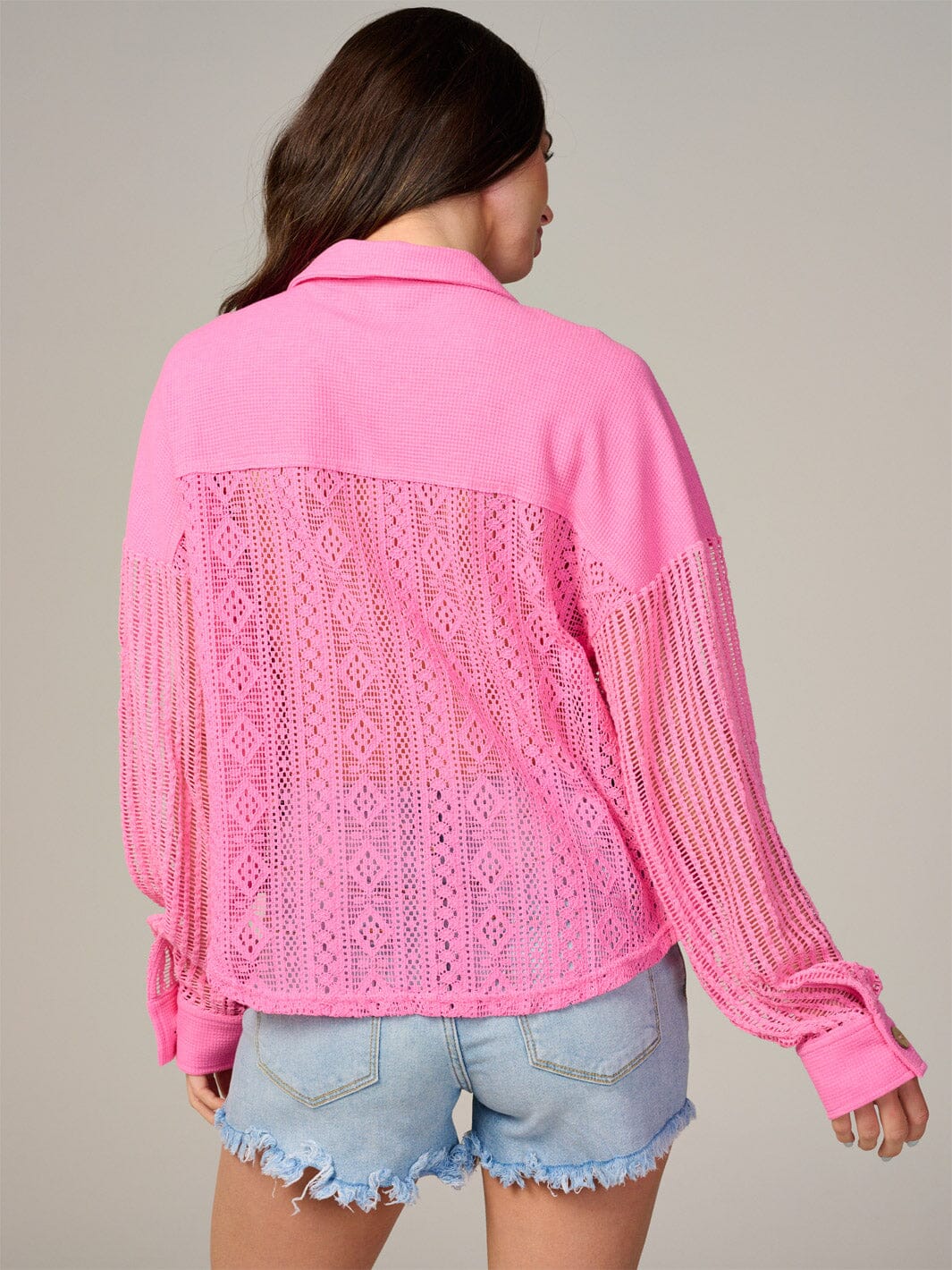 WOMEN'S LONG SLEEVE BUTTON UP FRONT POCKETS KNIT BLOUSE