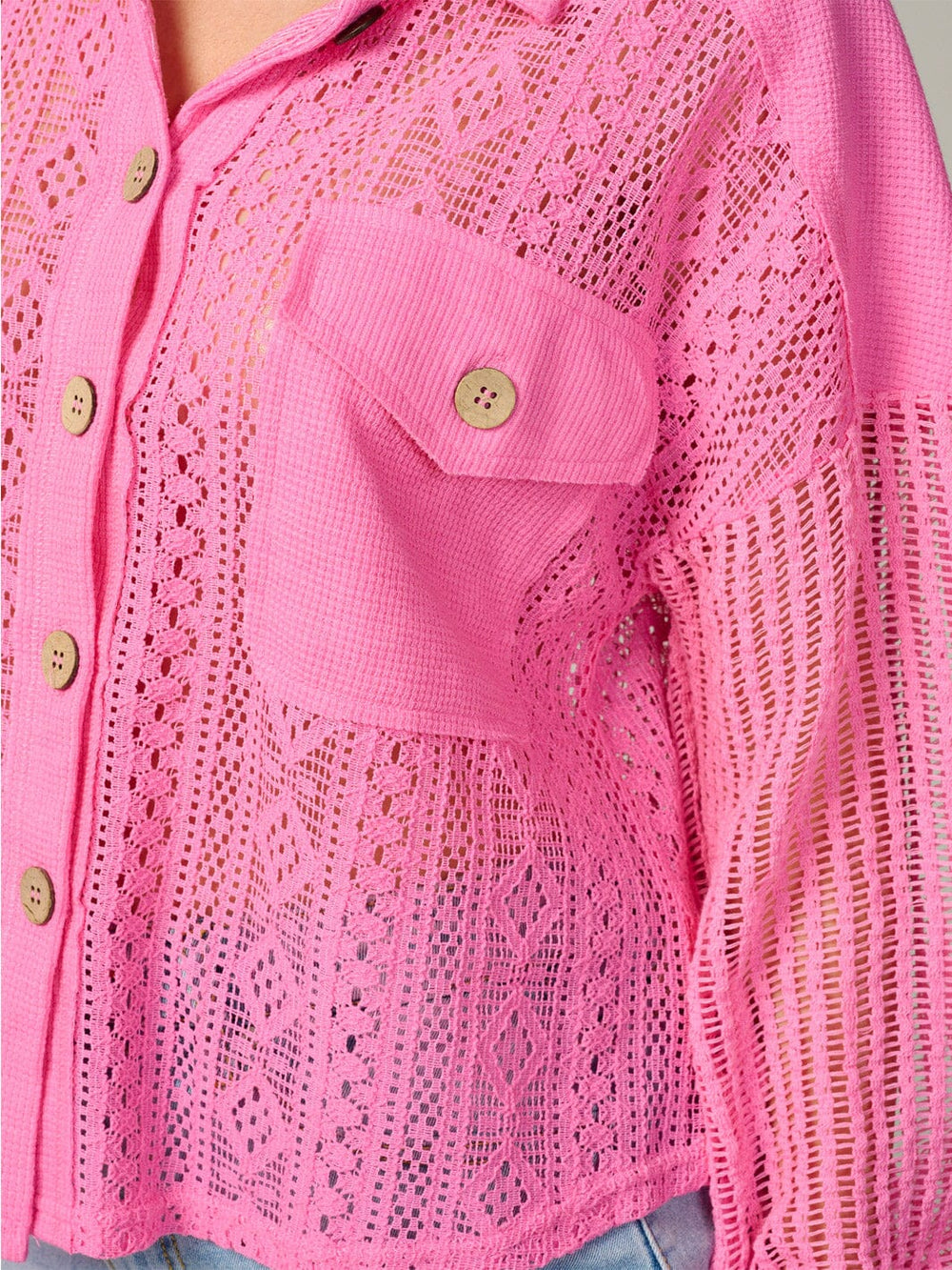 WOMEN'S LONG SLEEVE BUTTON UP FRONT POCKETS KNIT BLOUSE