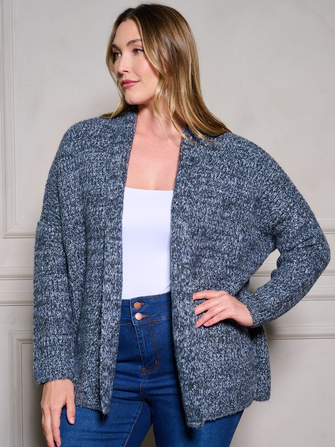 PLUS SIZE LONG SLEEVE OPEN FRONT KNIT CARDIGAN