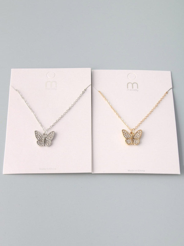 WOMEN'S GOLD & SILVER STONE BUTTERFLY NECKLACE