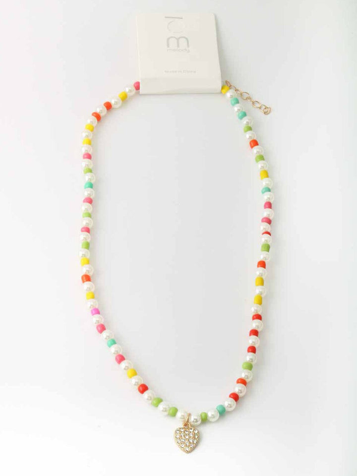 WOMEN'S ASSORTED COLORS BEADS HEART NECKLACE