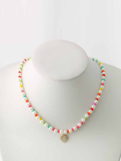 WOMEN'S ASSORTED COLORS BEADS HEART NECKLACE