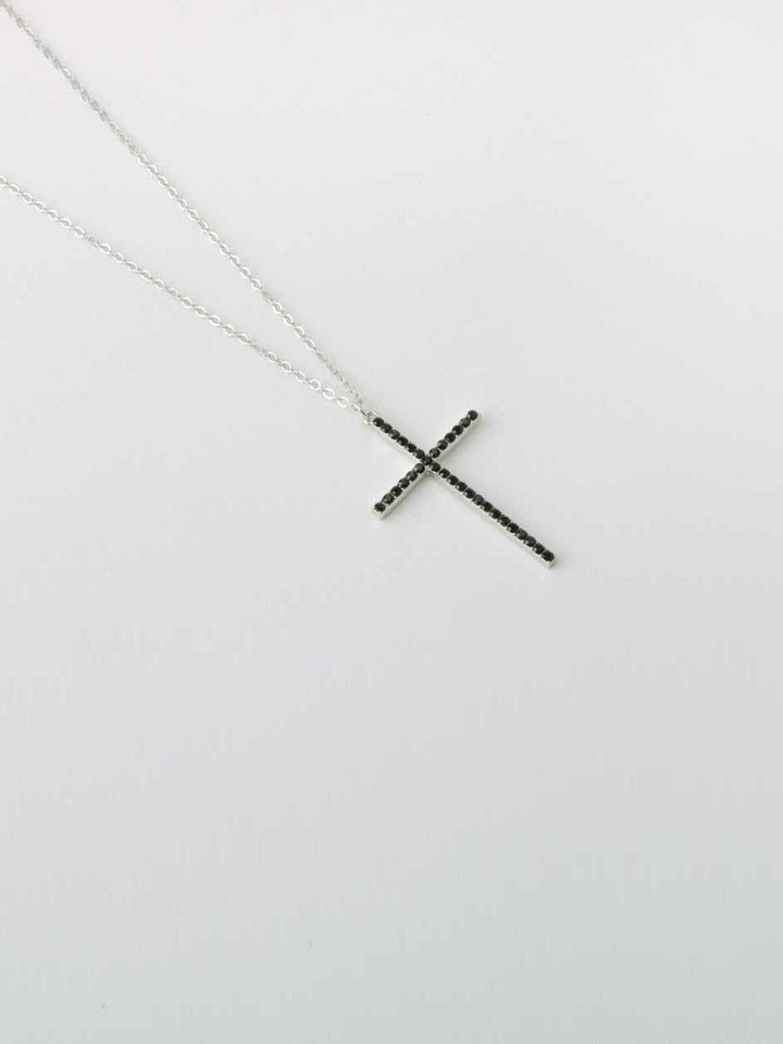 WOMEN'S GOLD & SILVER STONE CROSS NECKLACE
