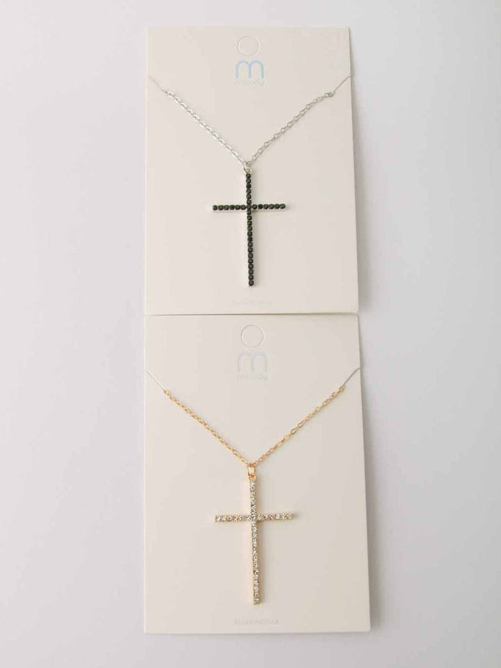 WOMEN'S GOLD & SILVER STONE CROSS NECKLACE