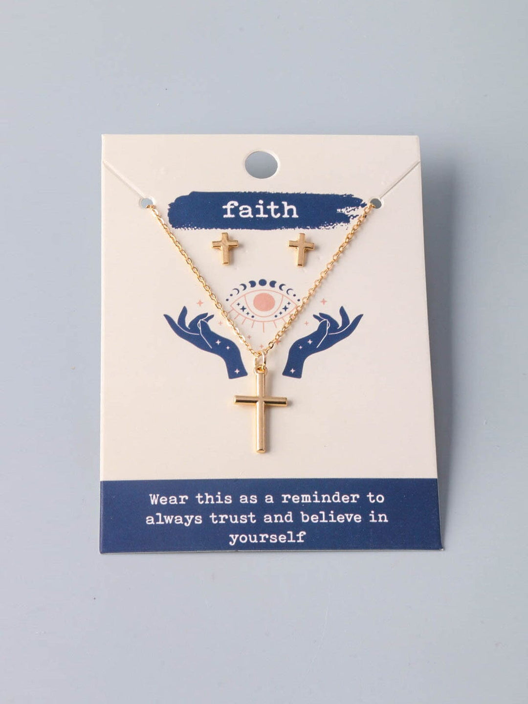 WOMEN'S GOLD CROSS EARRINGS & NECKLACE SET