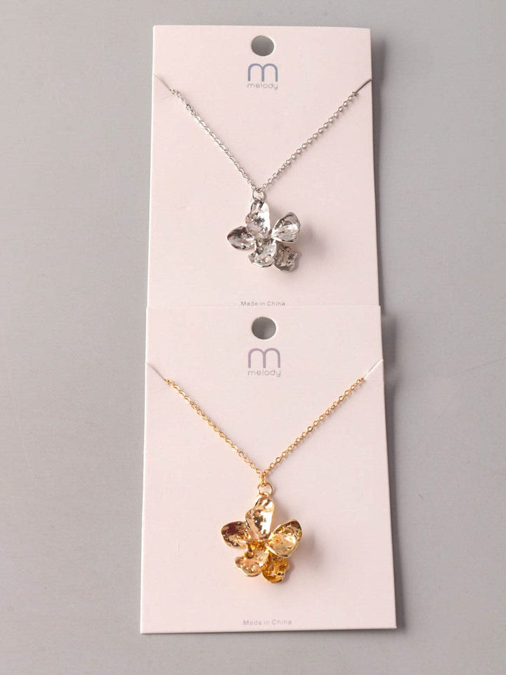 FASHION GOLD & SILVER FLOWER PENDANT NECKLACE