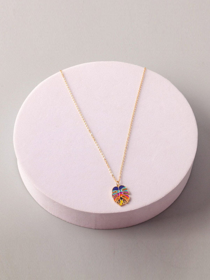 FASHION GOLD MULTI COLOR LEAF PENDANT NECKLACE