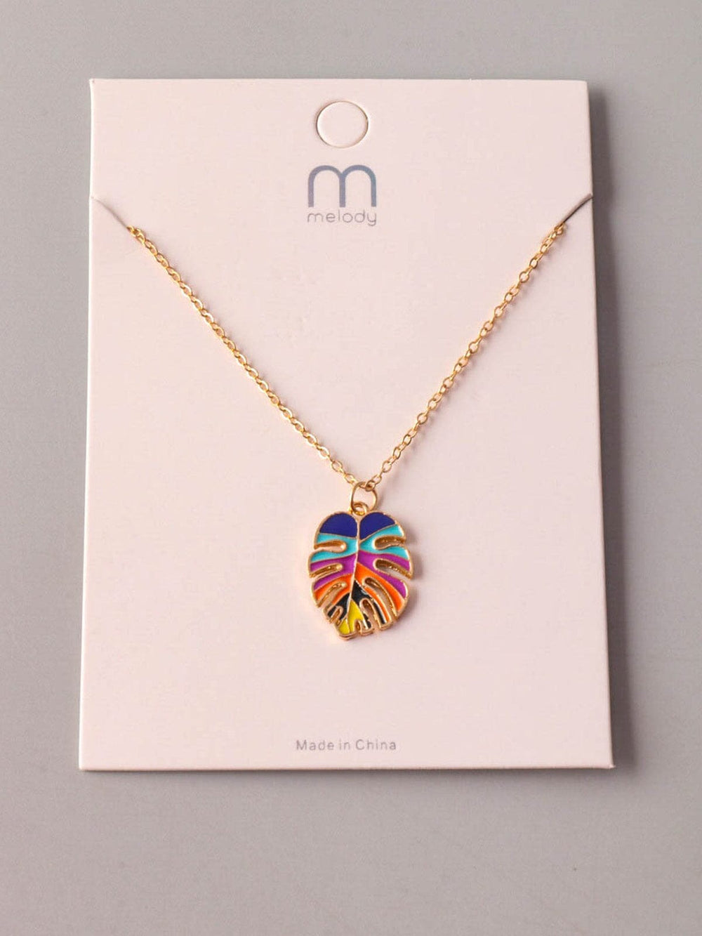 FASHION GOLD MULTI COLOR LEAF PENDANT NECKLACE