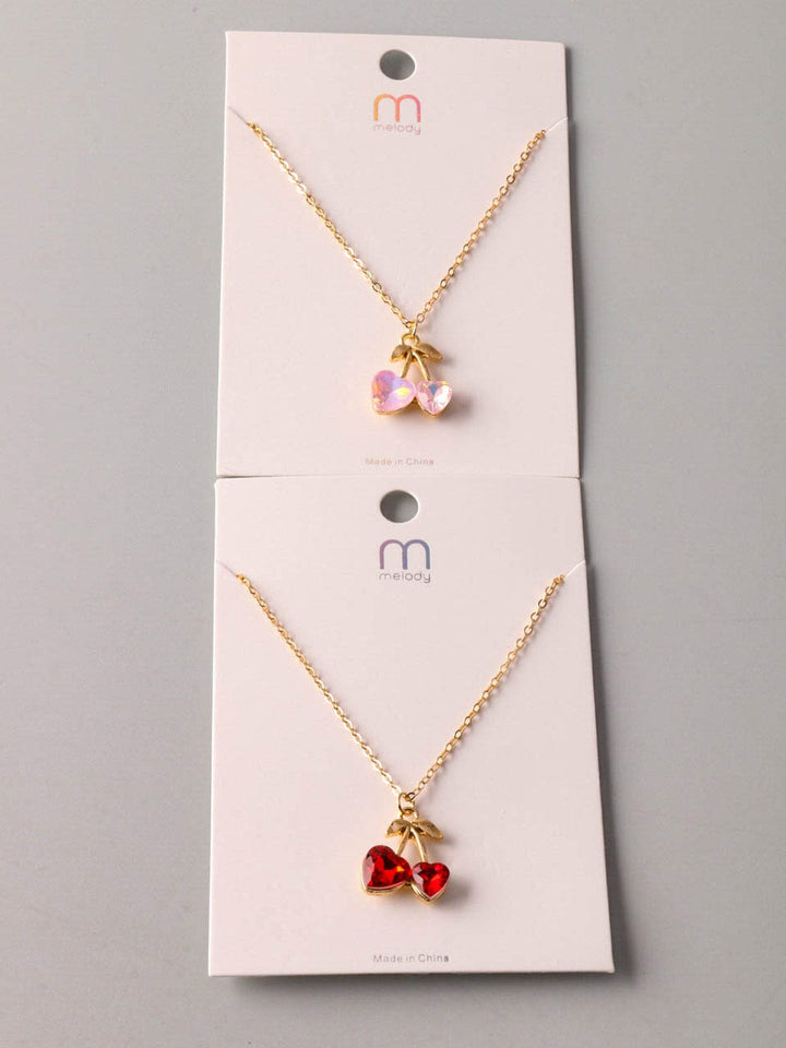 FASHION ASSORTED COLORS CHERRY PENDANT NECKLACE