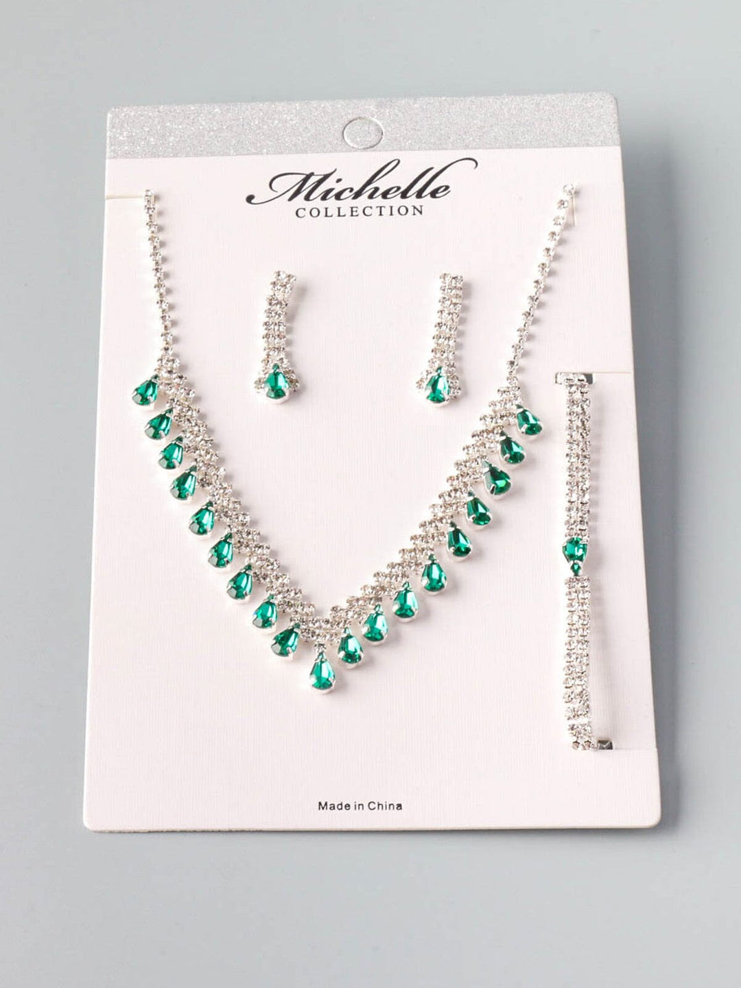 WOMEN'S SILVER STONES BRACELET & EARRINGS & NECKLACE SET