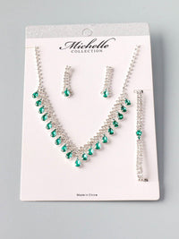 WOMEN'S SILVER STONES BRACELET & EARRINGS & NECKLACE SET