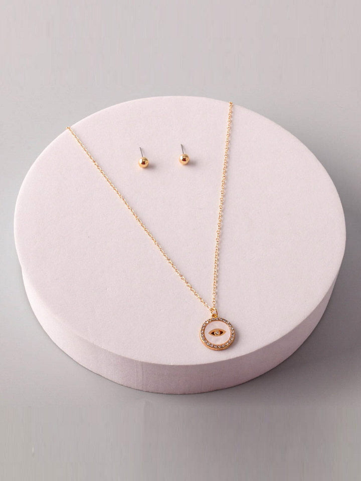 FASHION GOLD EVIL EYE EARRINGS & NECKLACE SET