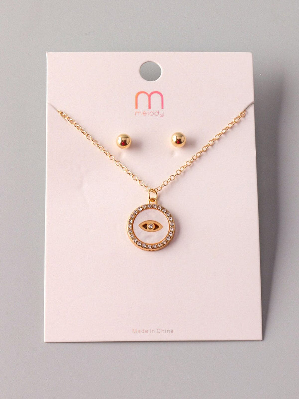 FASHION GOLD EVIL EYE EARRINGS & NECKLACE SET