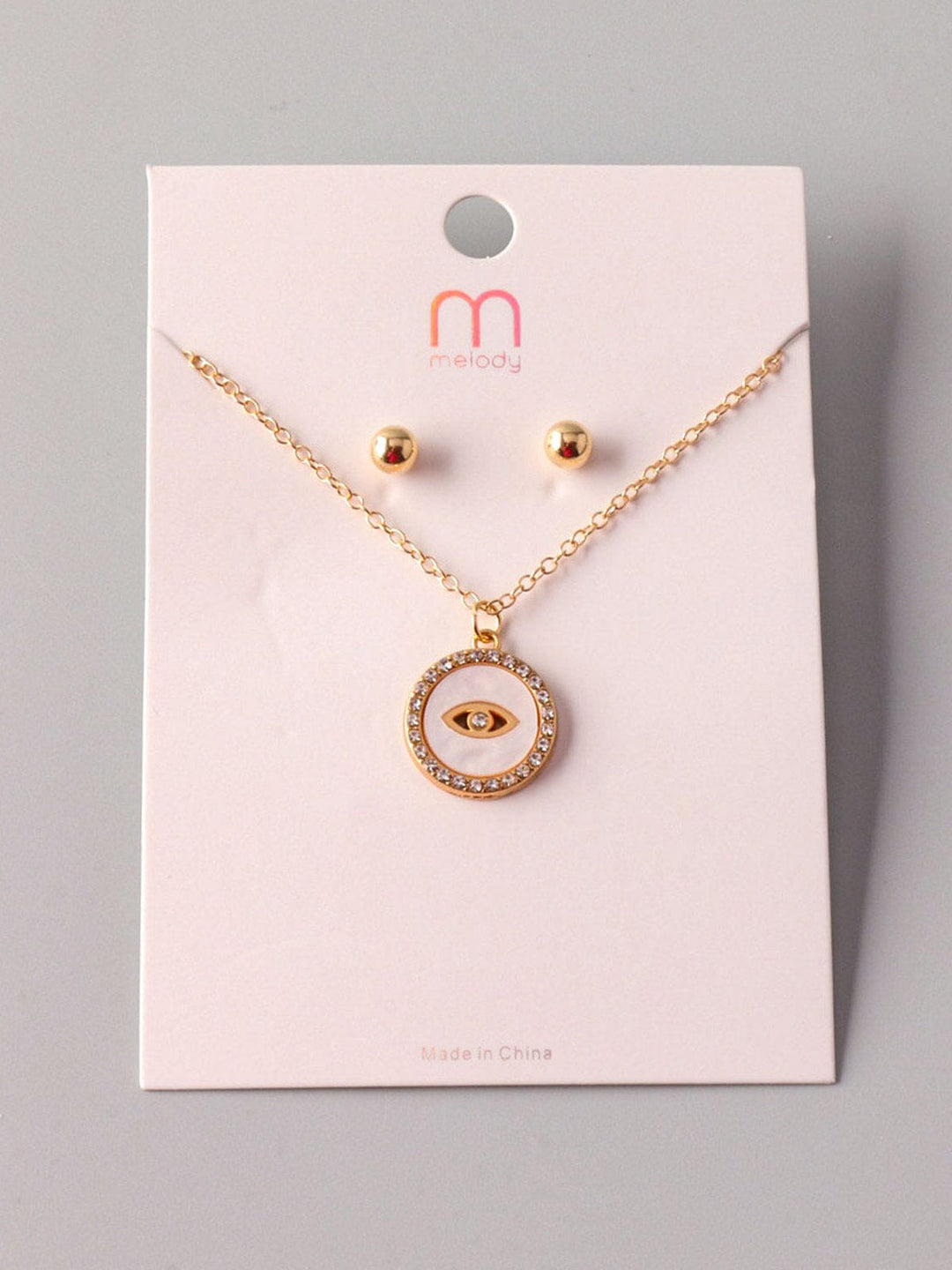FASHION GOLD EVIL EYE EARRINGS & NECKLACE SET
