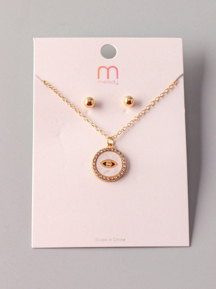 FASHION GOLD EVIL EYE EARRINGS & NECKLACE SET