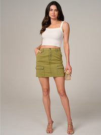 WOMEN'S BUTTON CLOSURE POCKETS WASHED DENIM MINI SKIRT