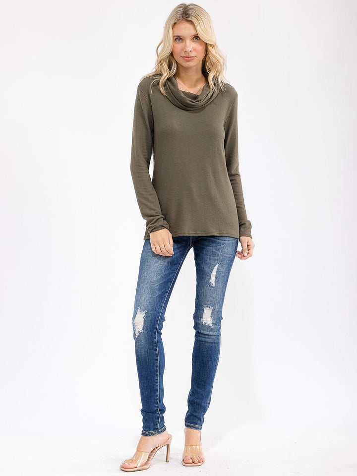 WOMEN'S LONG SLEEVE TURTLE NECK SOLID TOP