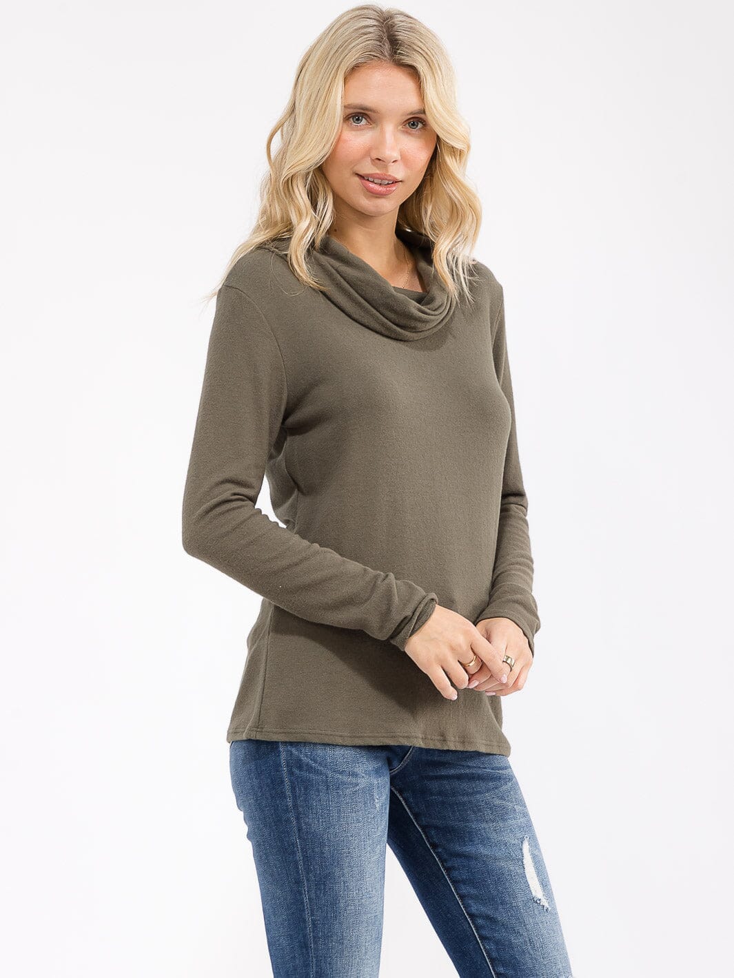 WOMEN'S LONG SLEEVE TURTLE NECK SOLID TOP