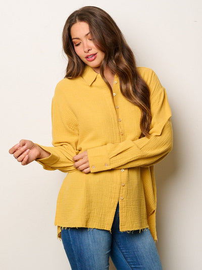 WOMEN'S LONG SLEEVE BUTTON UP FRONT POCKET BLOUSE TOP