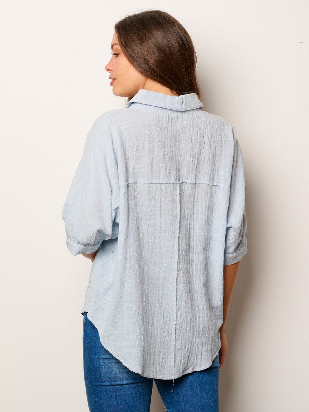 WOMEN'S SHORT SLEEVE BUTTON UP FRONT POCKET LOOSE FIT TOP