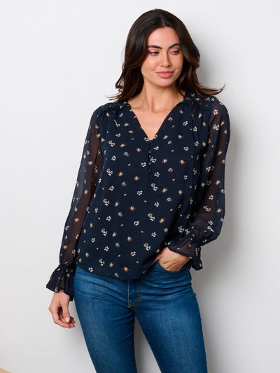 WOMEN'S LONG SLEEVE BUTTON UP FLORAL BLOUSE TOP