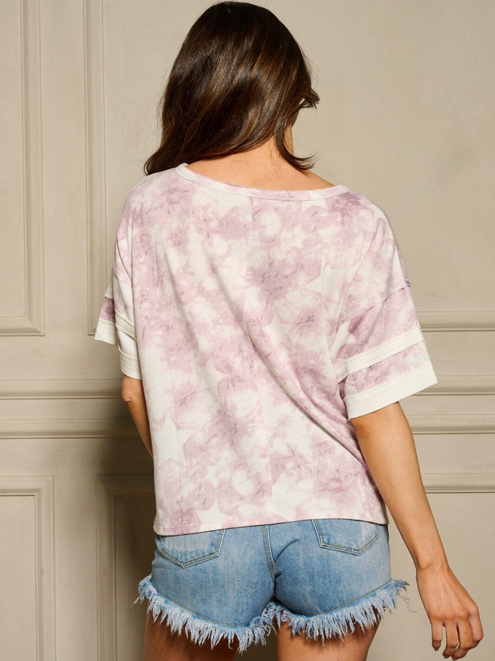 WOMEN'S SHORT SLEEVE STARS PRINT TIE DYE TOP