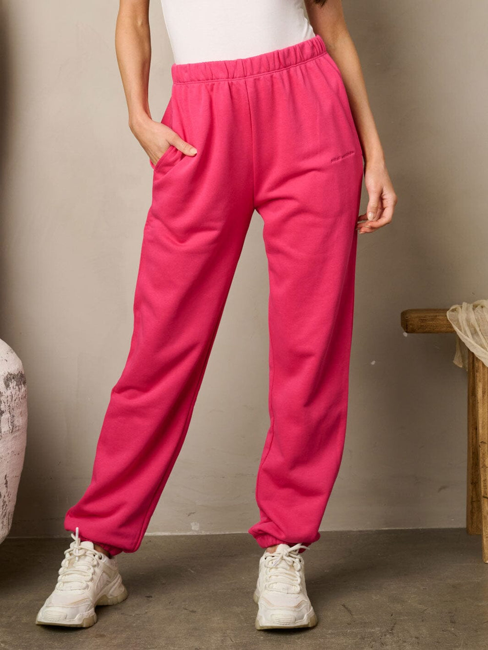 WOMEN'S ELASTIC WAIST POCKETS JOGGER PANTS