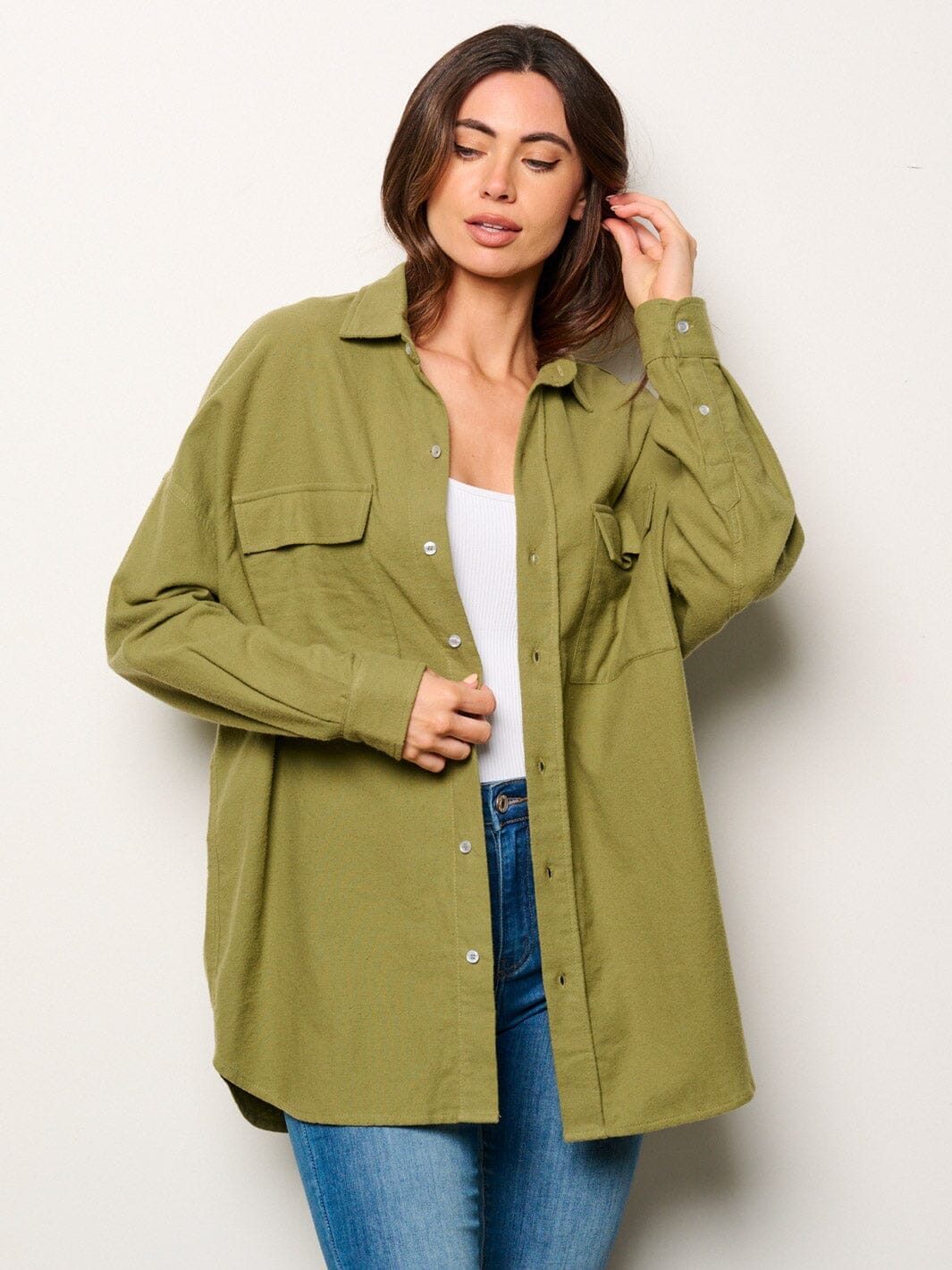WOMEN'S LONG SLEEVE BUTTON UP OVERSIZED TOP