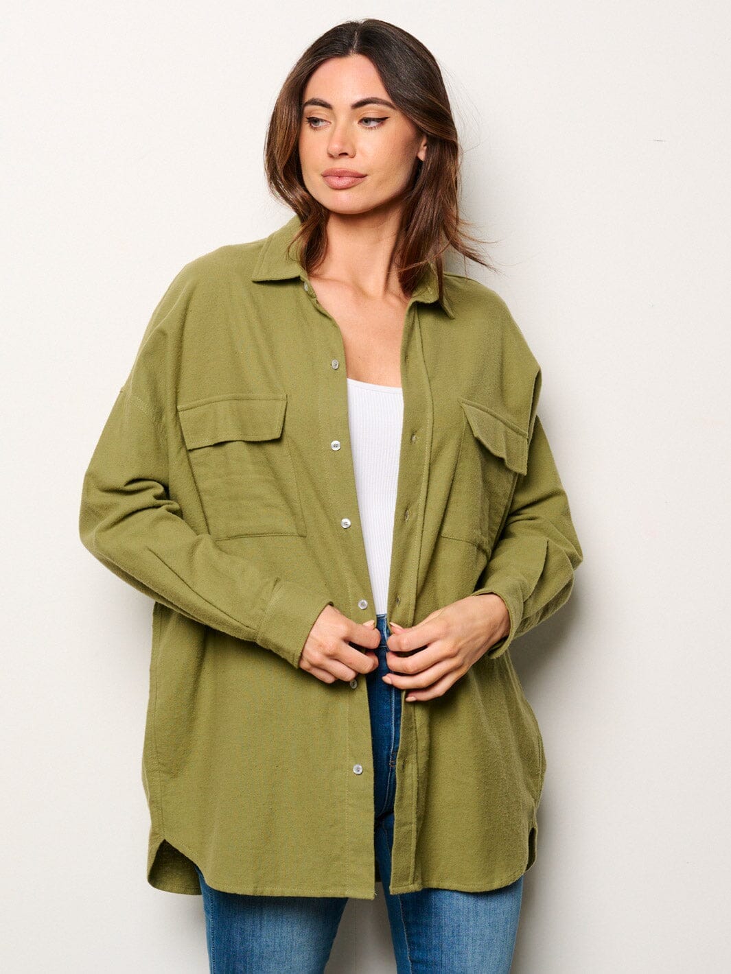 WOMEN'S LONG SLEEVE BUTTON UP OVERSIZED TOP