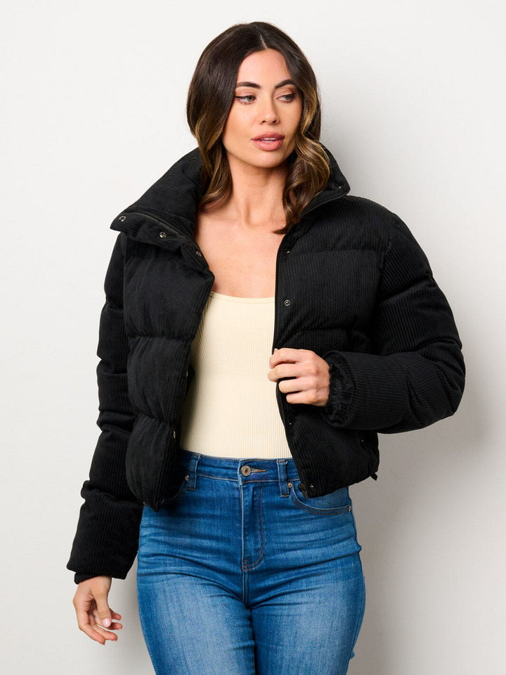 WOMEN'S LONG SLEEVE BUTTON CLOSURE POCKETS PUFFER JACKET