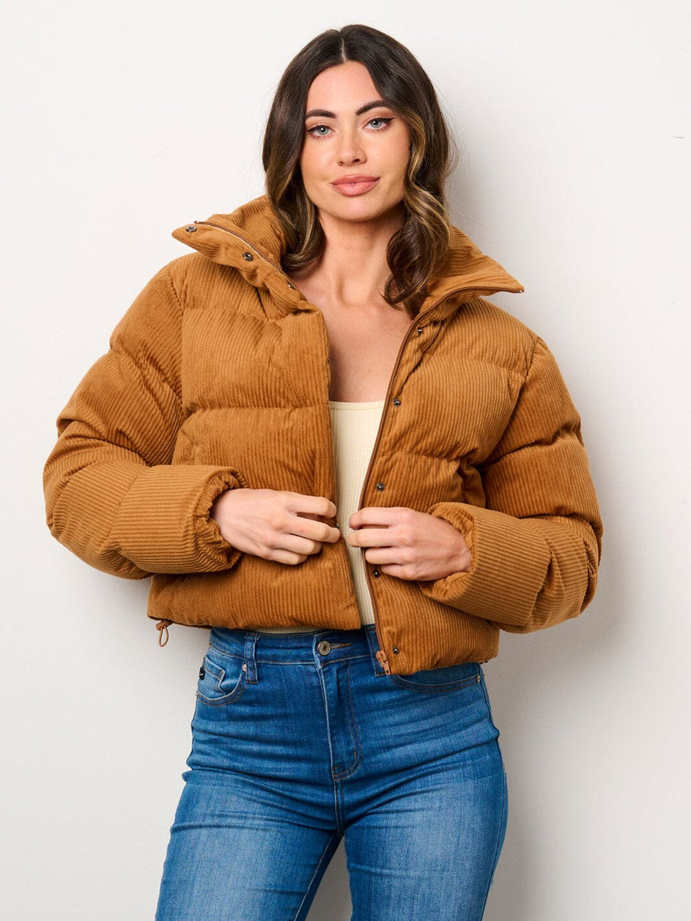 WOMEN'S LONG SLEEVE BUTTON CLOSURE POCKETS PUFFER JACKET