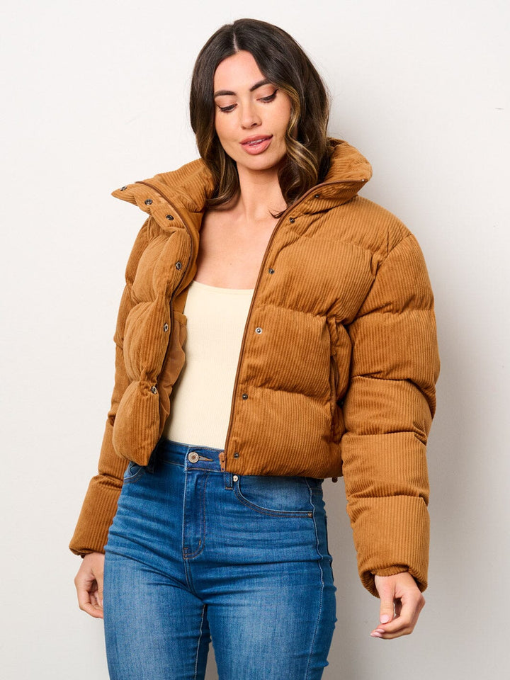 WOMEN'S LONG SLEEVE BUTTON CLOSURE POCKETS PUFFER JACKET