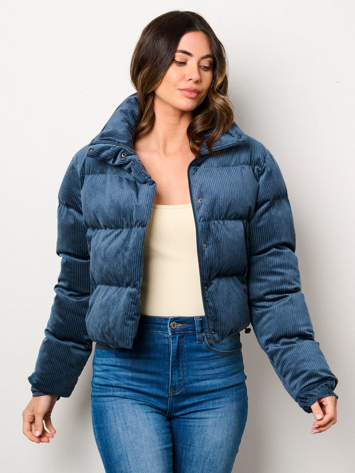 WOMEN'S LONG SLEEVE BUTTON CLOSURE POCKETS PUFFER JACKET